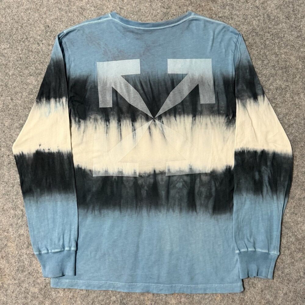 Off-White Virgil Abloh Tie Dye Long Sleeve Shirt Arrows Logo SS20 Blue Black L